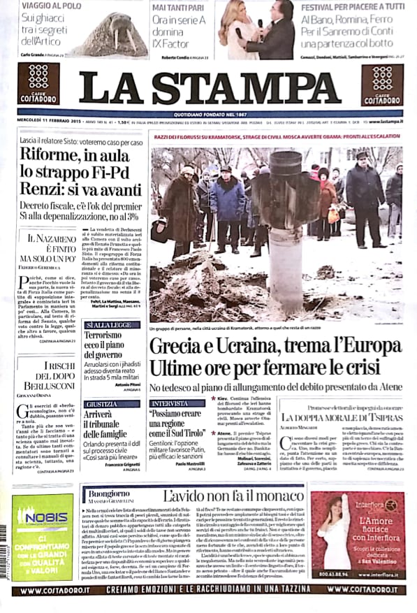 Fotorassegna stampa. I giornali in edicola mercoledì 11 febbraio
